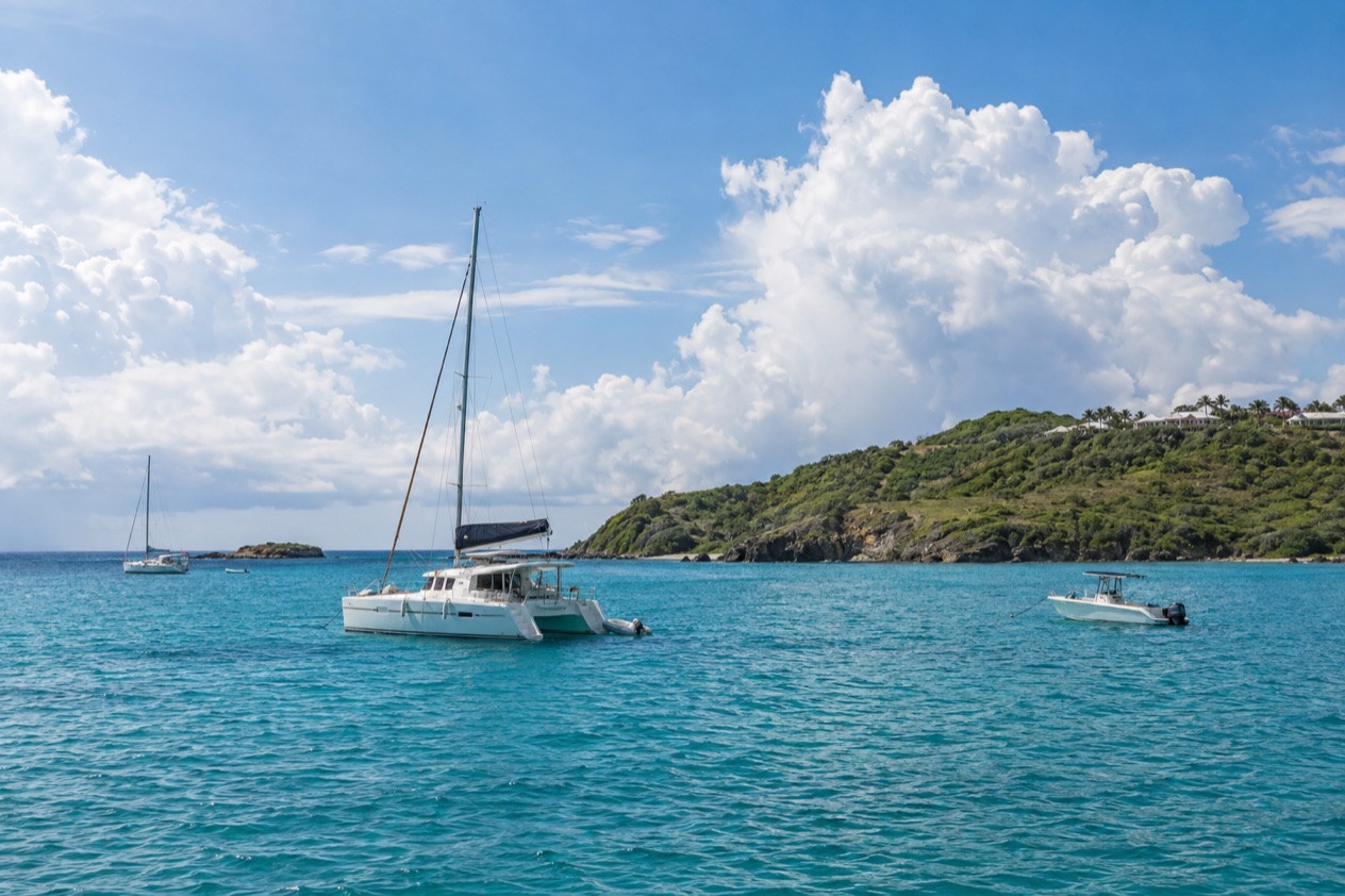 Boats at anchor off the northeast coast near Fajardo in the hot, bright months