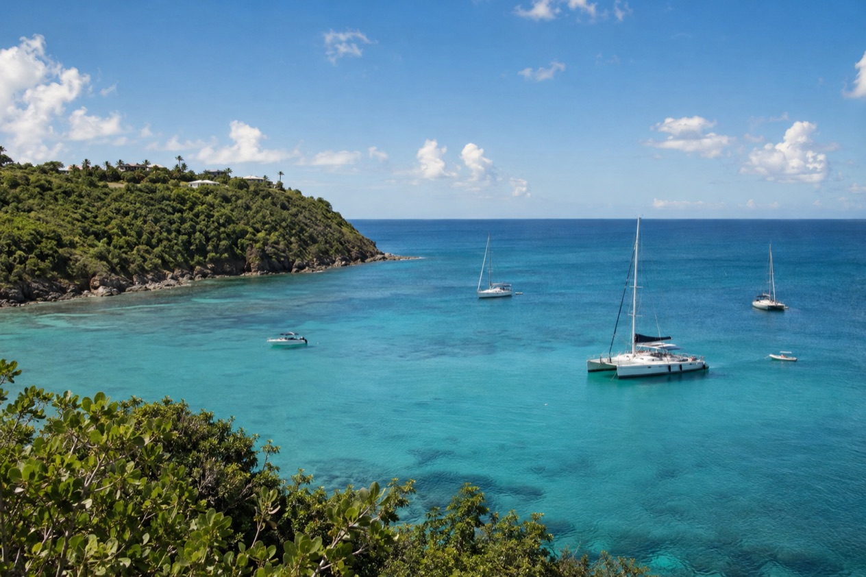 Boats at anchor off the northeast coast near Fajardo in the drier season