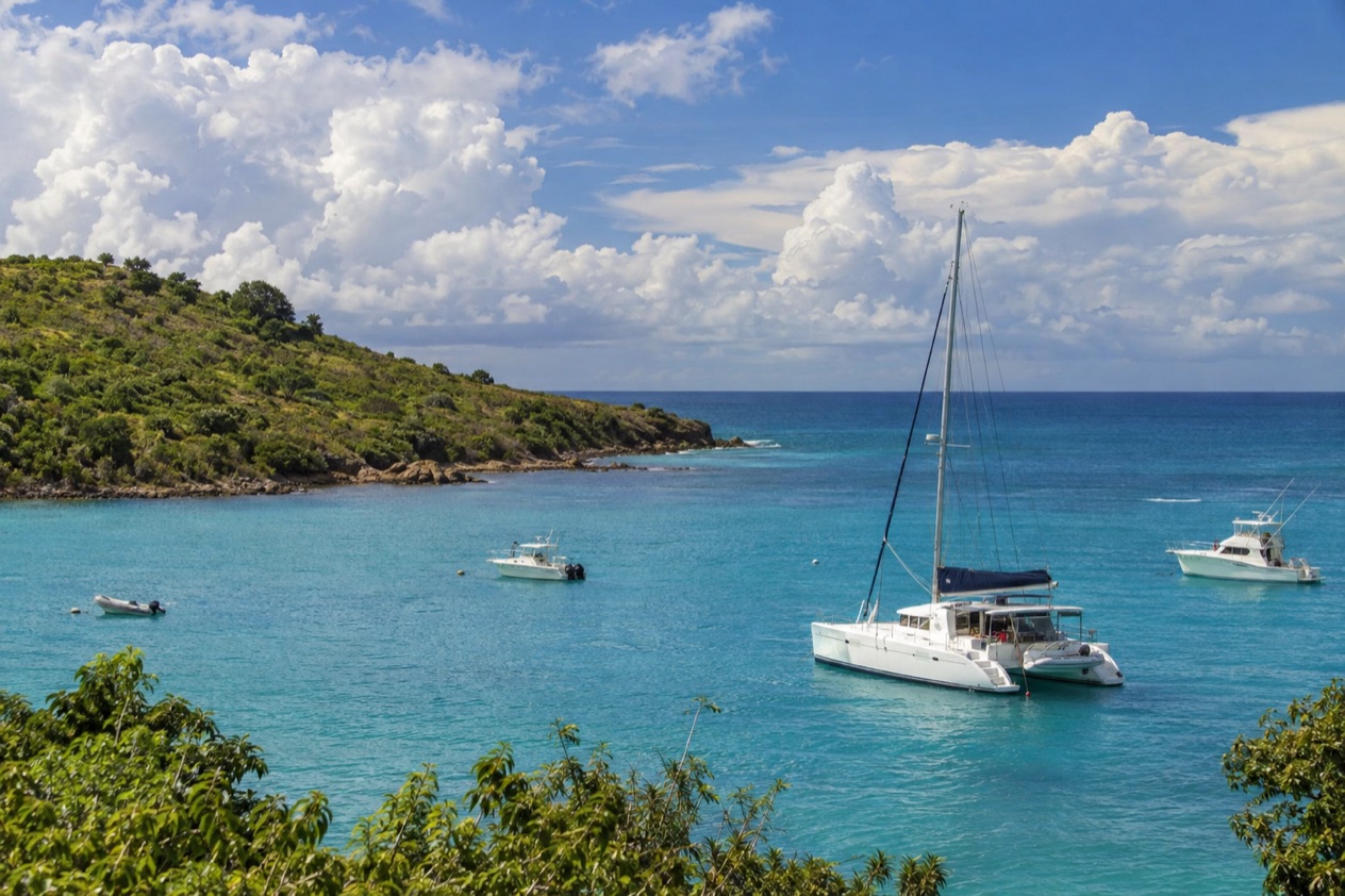 Boats at anchor off the northeast coast near Fajardo in the hot, bright months