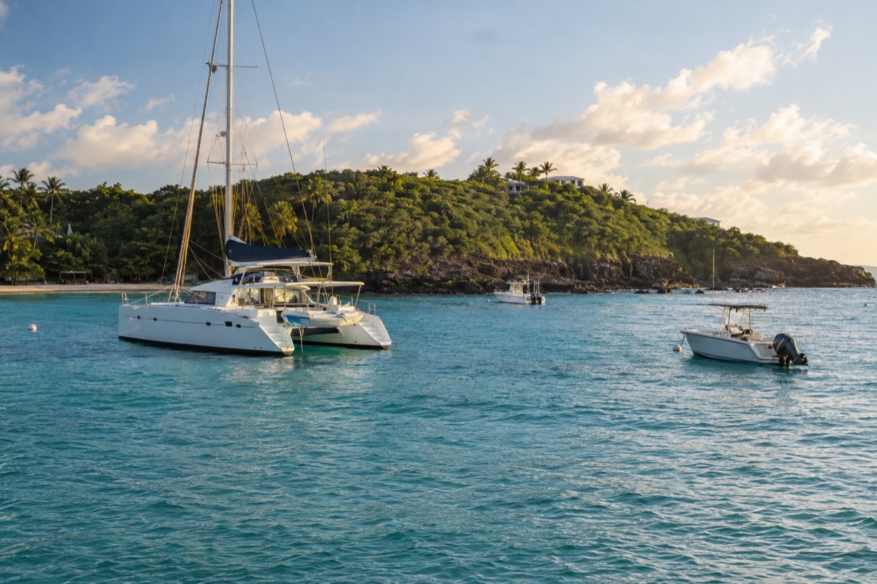 Boats at anchor off the northeast coast near Fajardo