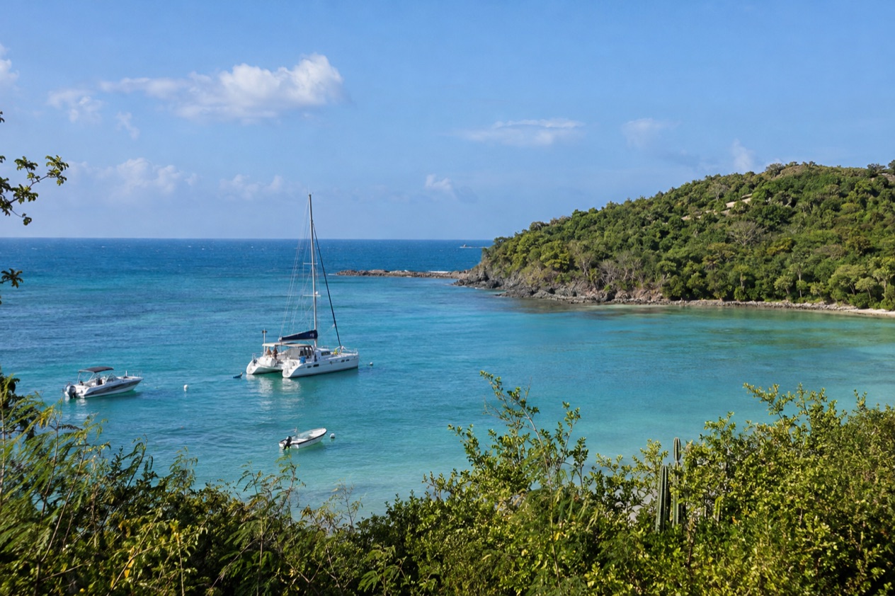 Boats at anchor off the northeast coast near Fajardo