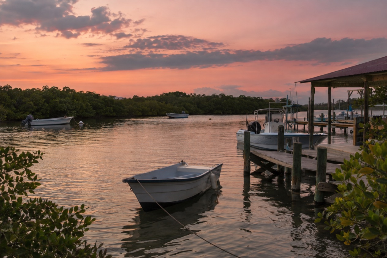 A dock and boats in the bay at La Parguera