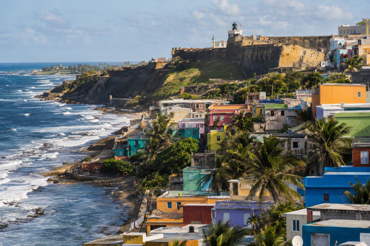 Colorful houses of La Perla by the sea in San Juan