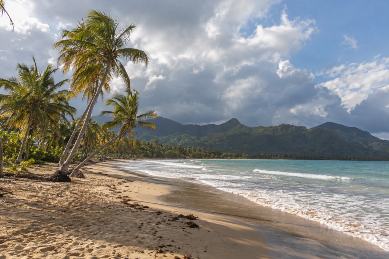 A palm-fringed beach at Luquillo in the wetter months