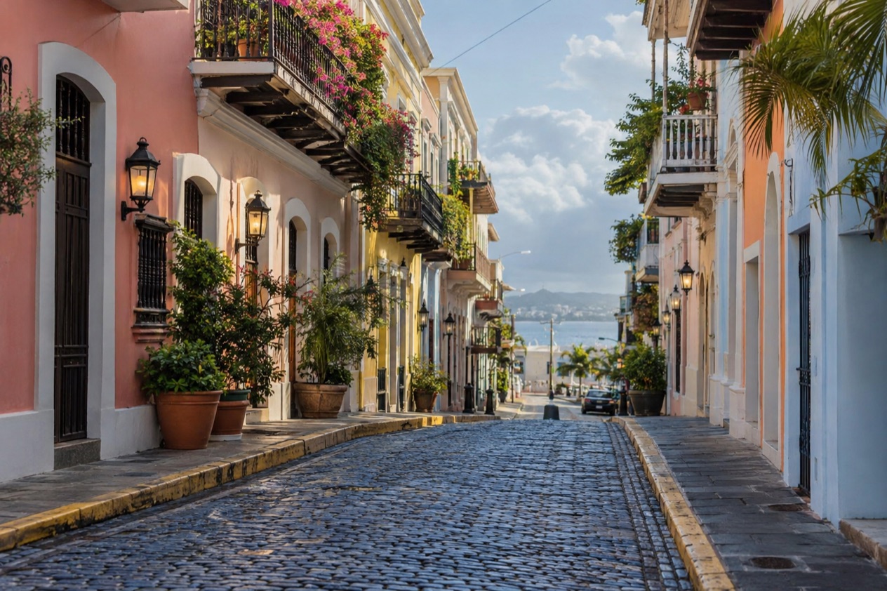 A cobblestone street in Old San Juan