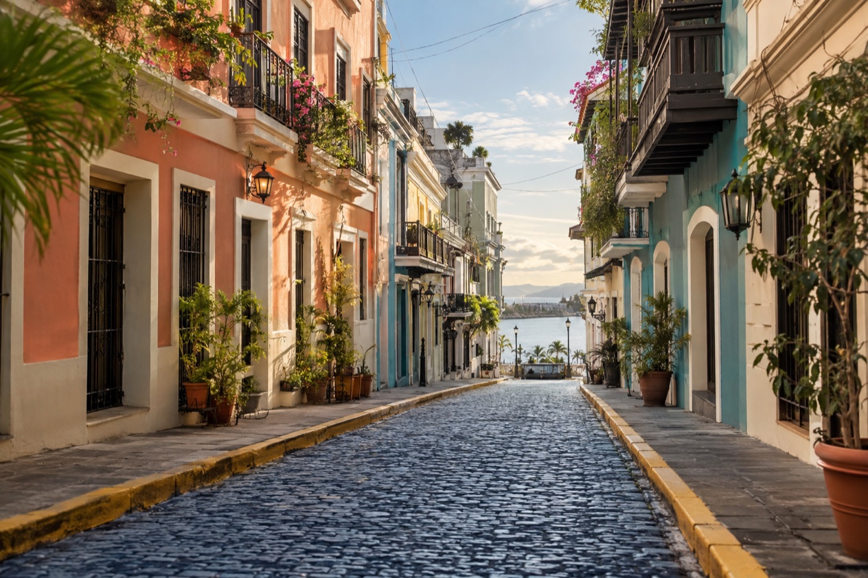 A cobblestone street in Old San Juan