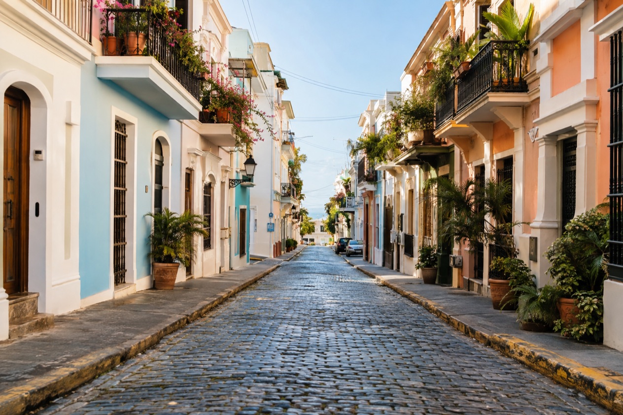 A cobblestone street in Old San Juan