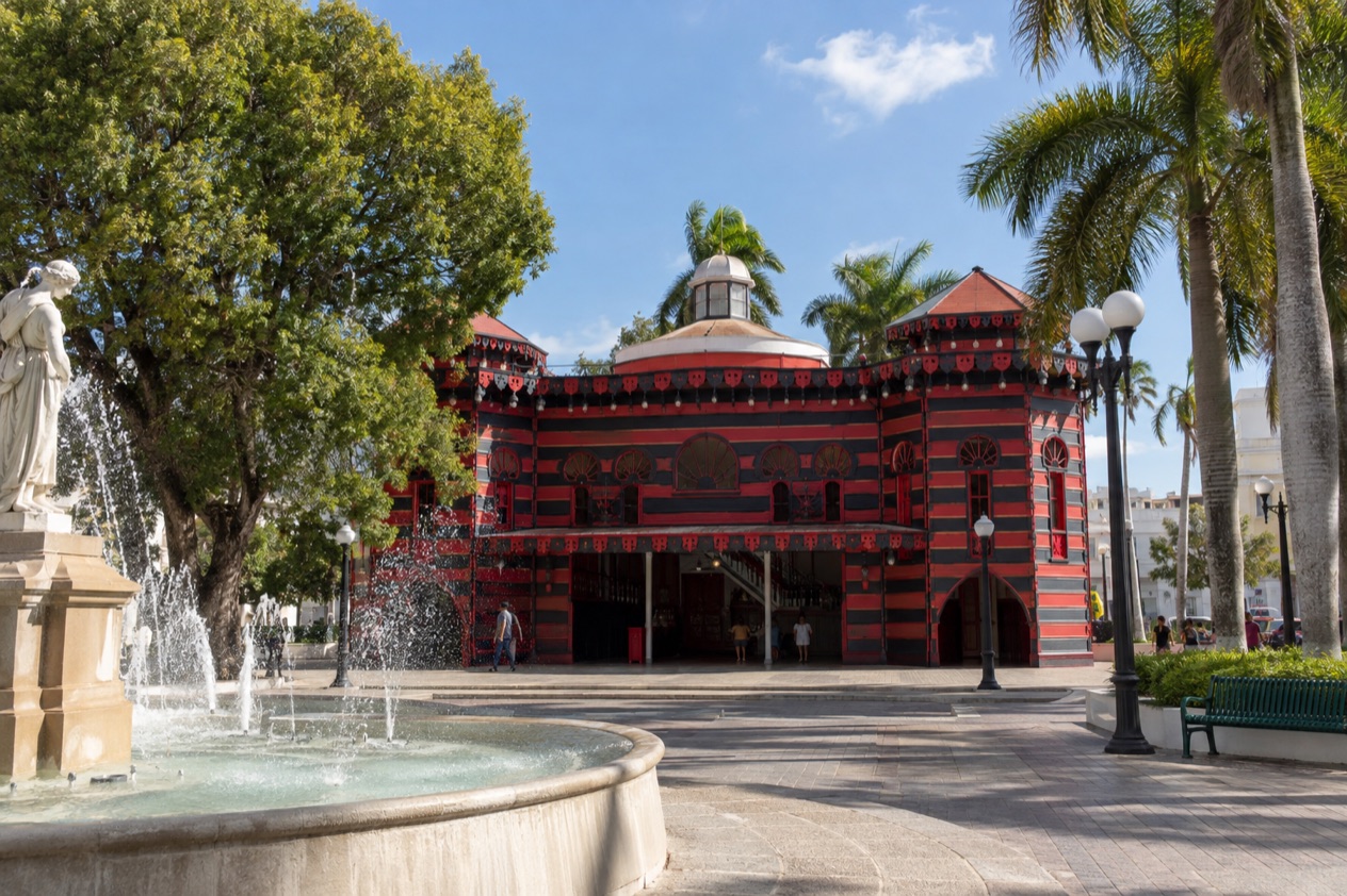 The Parque de Bombas firehouse on Plaza Las Delicias in Ponce