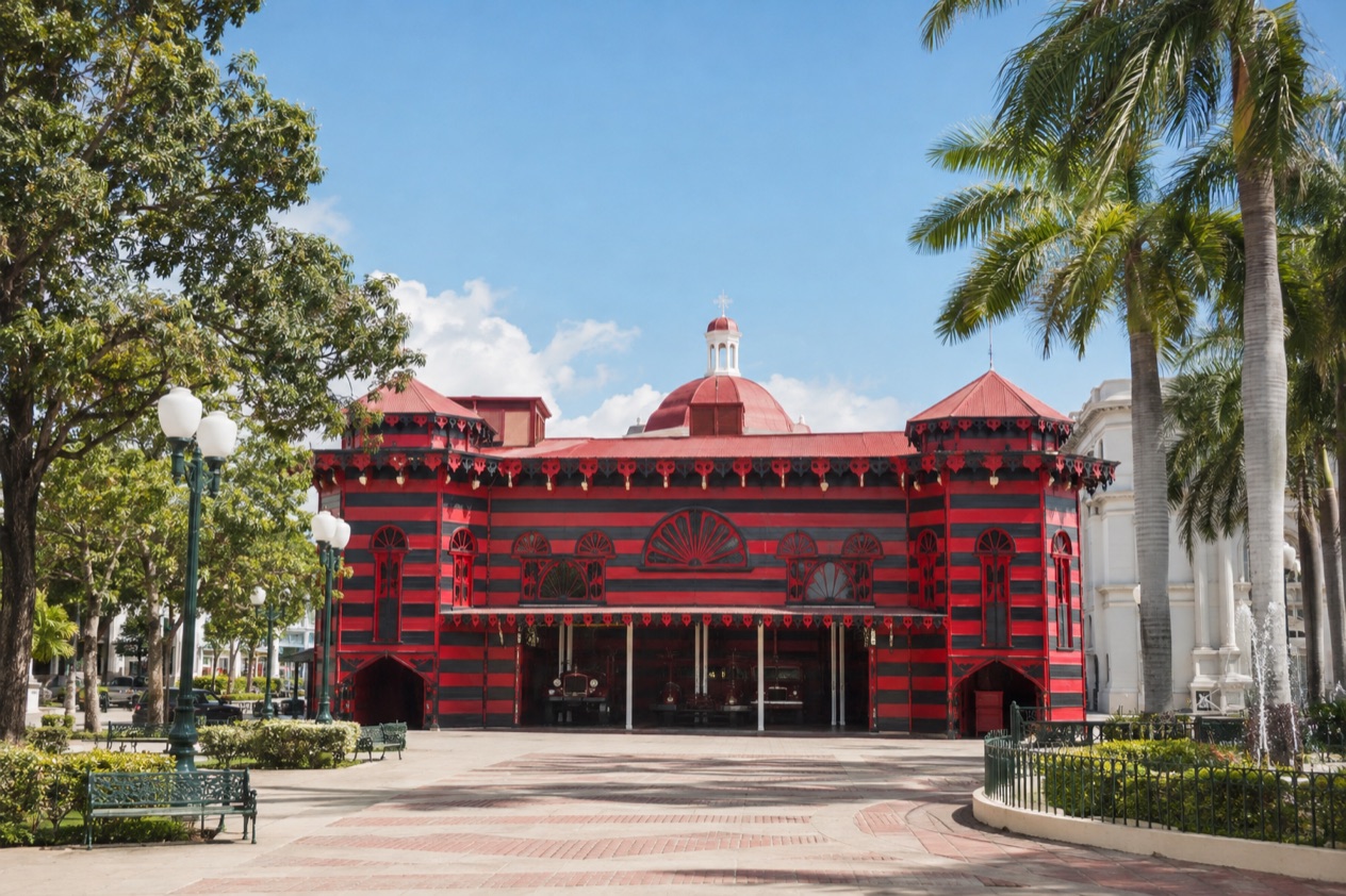 The Parque de Bombas firehouse on Plaza Las Delicias in Ponce