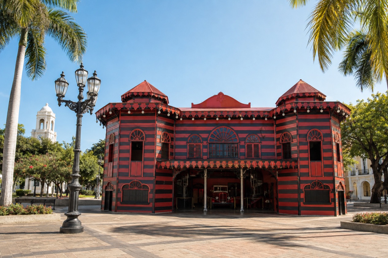 The Parque de Bombas firehouse on Plaza Las Delicias in Ponce