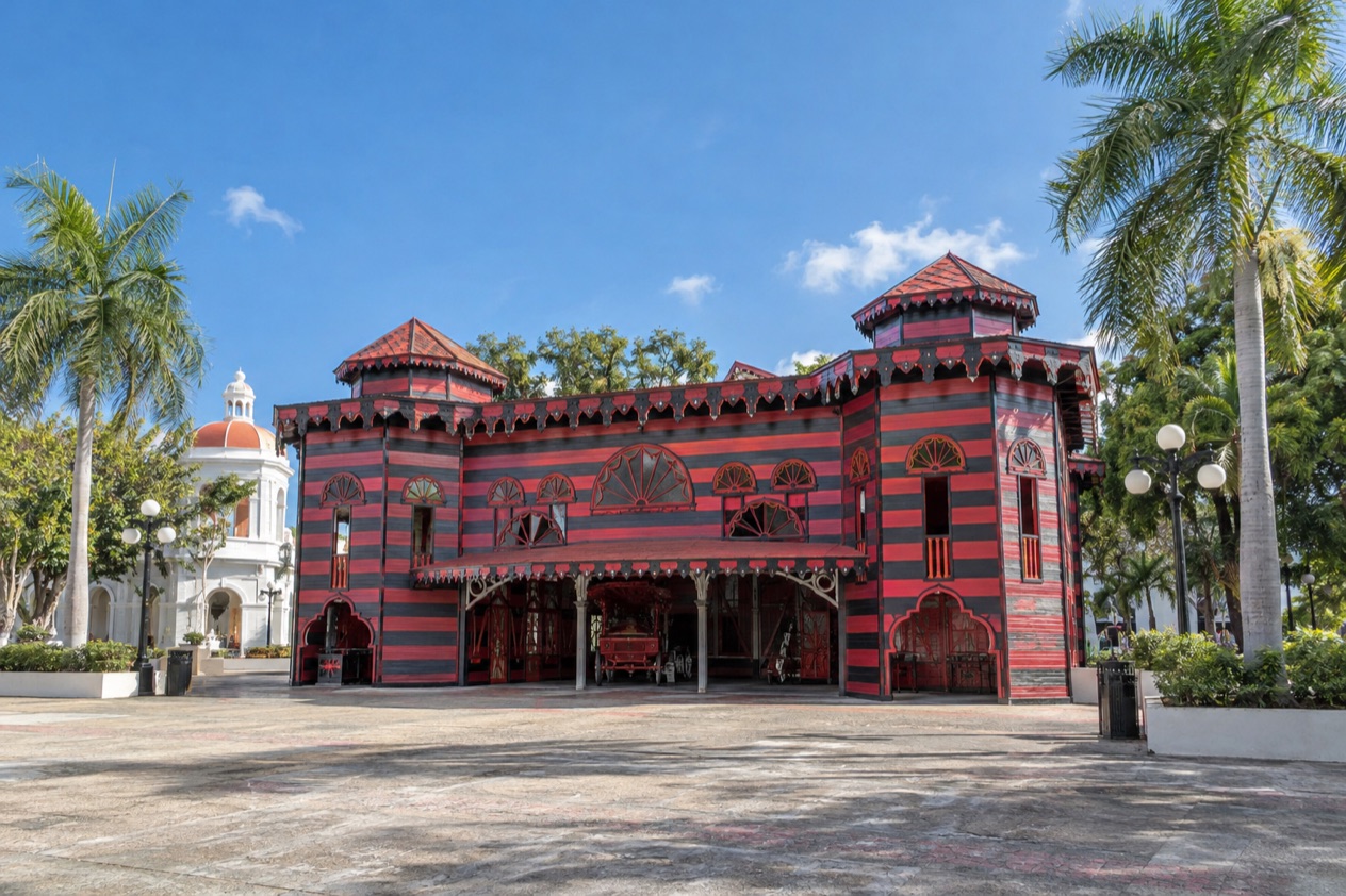 The Parque de Bombas firehouse on Plaza Las Delicias in Ponce in the drier season