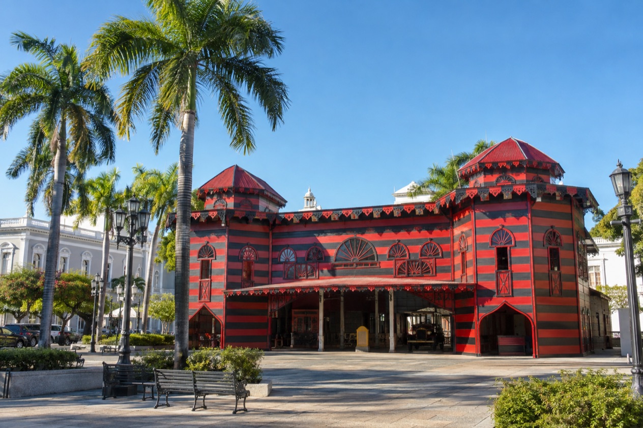 The Parque de Bombas firehouse on Plaza Las Delicias in Ponce
