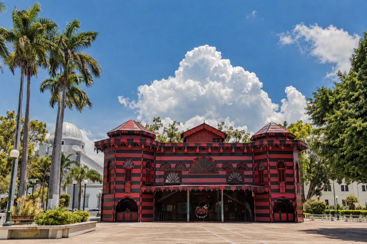The Parque de Bombas firehouse on Plaza Las Delicias in Ponce in the hot, bright months