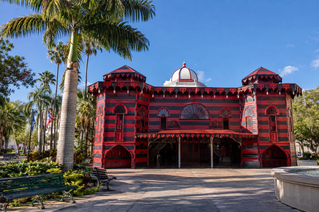 The Parque de Bombas firehouse on Plaza Las Delicias in Ponce