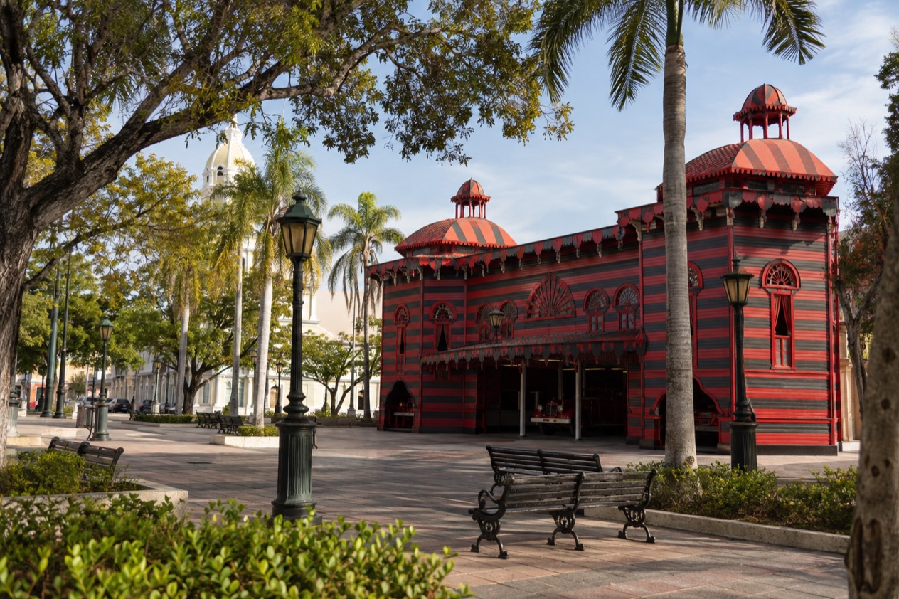 The Parque de Bombas firehouse on Plaza Las Delicias in Ponce
