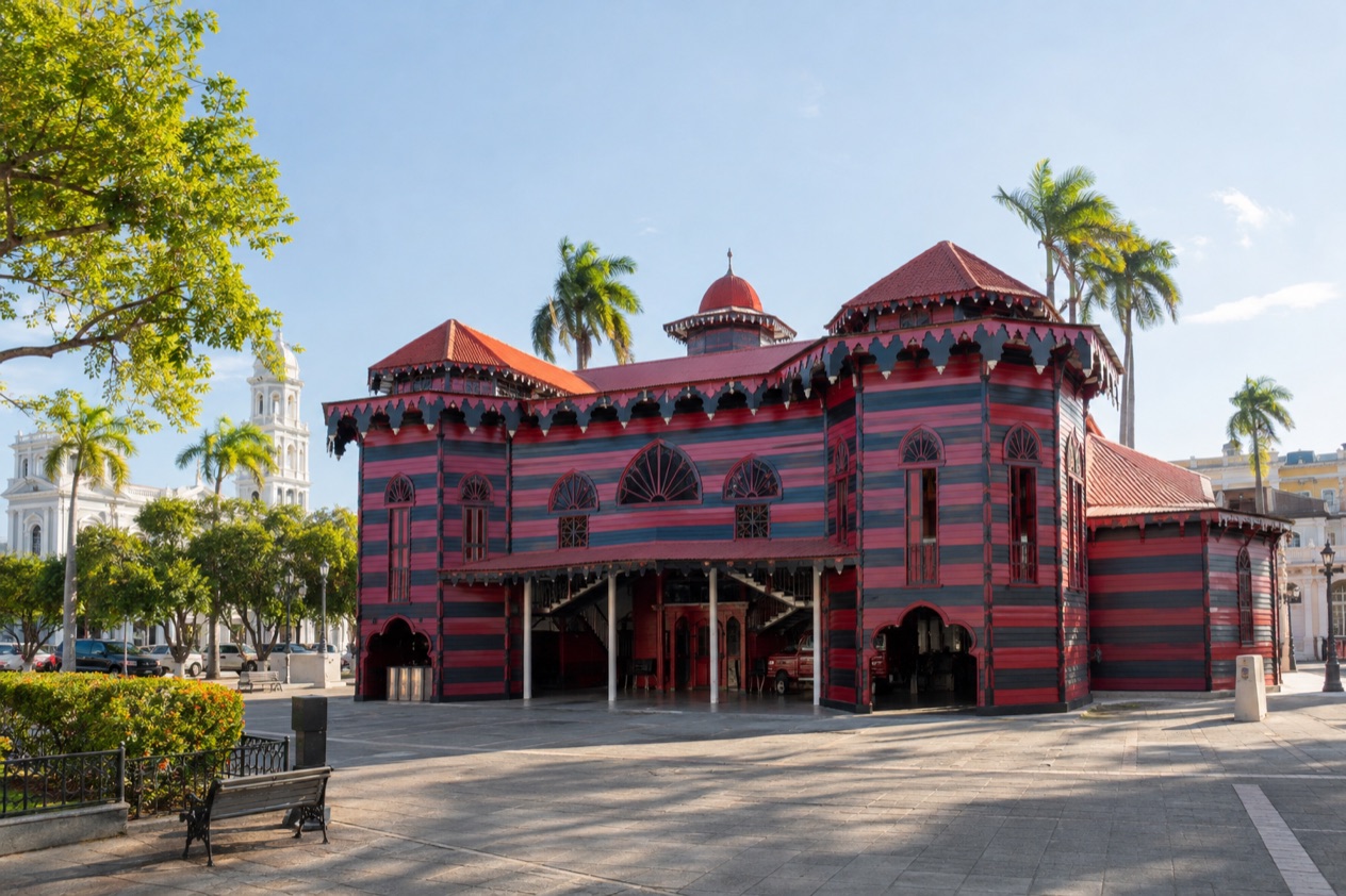 The Parque de Bombas firehouse on Plaza Las Delicias in Ponce