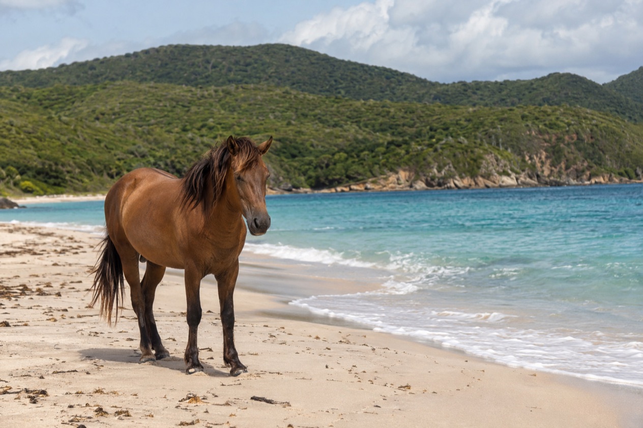 A wild horse on a quiet beach on Vieques