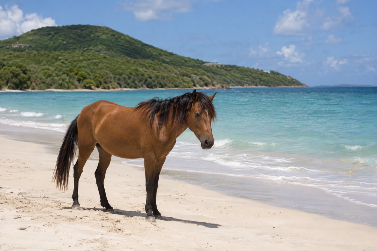 A wild horse on a quiet beach on Vieques