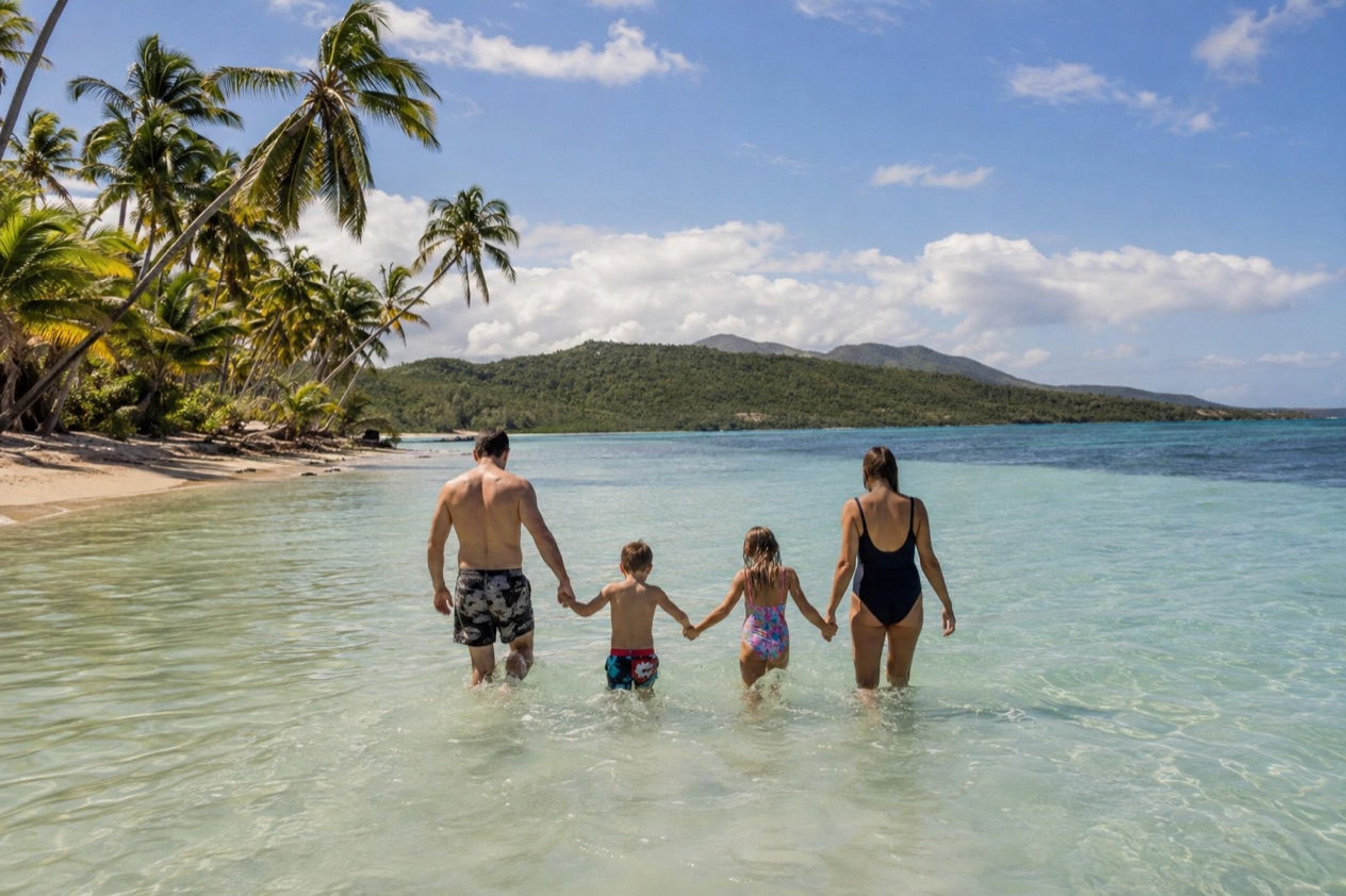 A family at a calm beach